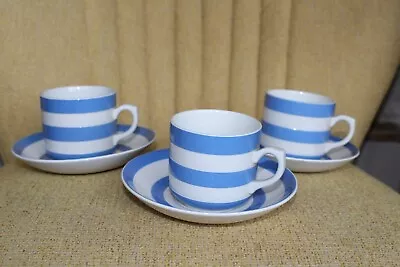 Buy T G GREEN BLUE & WHITE STRIPE CORNISHWARE :  3 X CUPS AND SAUCERS • 20£