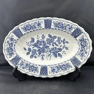 Buy Myott Melody Fine Ironstone England Oval Platter Blue & White Floral Roses 9x6” • 20£