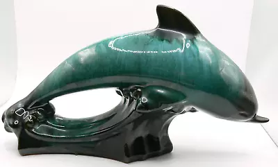 Buy Blue Mountain Pottery Leaping Dolphin Blue 17.5cmH,31.5cmL.Blue/Green Drip Glaze • 26£