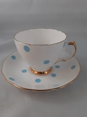 Buy Royal Vale Polka Dot Teacup & Saucer Baby Blue Bone China Vintage British • 16.99£