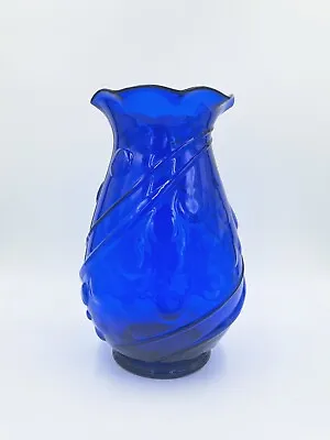 Buy 1930s Louie Glass Art Deco Cobalt Blue Ribs & Dots Patterned Vase 10  • 24.18£