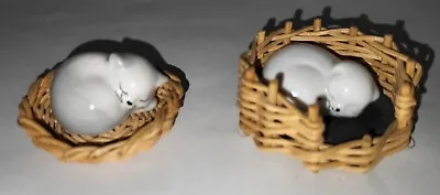 Buy 2 Ceramic Pottery Sleeping Cats In Wicker Baskets Szeiler England & One Unmarked • 13.99£