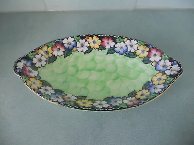 Buy Antique / Vintage Maling Lustre Ware Green Pointed Oval Bowl / Dish - Primulas • 27.95£