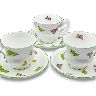 Buy Crown Staffordshire Butterfly Fine Bone China England Tea Cups Saucers Set • 57.63£