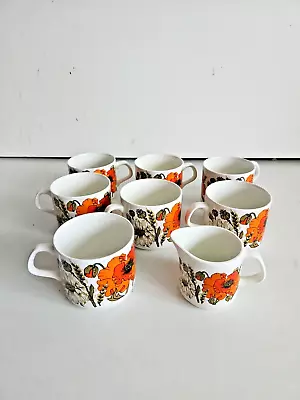 Buy J & G Meakin Vintage 1970s  Poppy  Coffee / Tea Cups X 7 And Small Cream Jug VGC • 14.99£