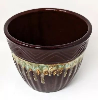Buy Vintage Roseville O RRPCO USA Pottery Planter Brown W Drip Glaze & Chevrons • 24.03£