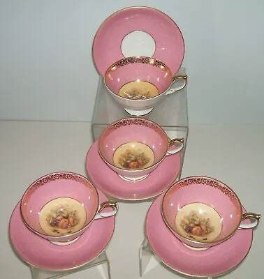Buy AYNSLEY CHINA ORCHARD GOLD PINK GILT TRIM 4 X CUP AND SAUCER DUOS • 160£