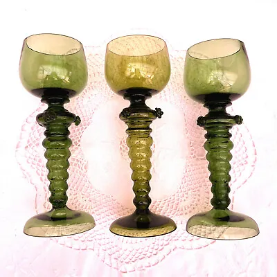 Buy Antique Roemer Hock Glasses Goblet Green Fritz Heckert Bohemian Hand Blown • 117.58£