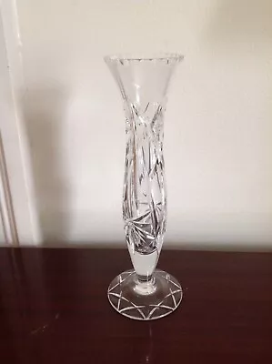 Buy Crystal Cut Glass Trumpet Vase Star Design 20.5cm • 8.95£