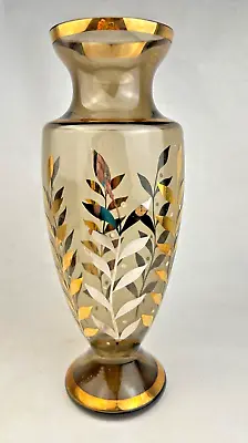 Buy MCM Bohemia Czech Lead Crystal Glass 12  Vase With Painted Silver & Gold Leaves • 42.63£