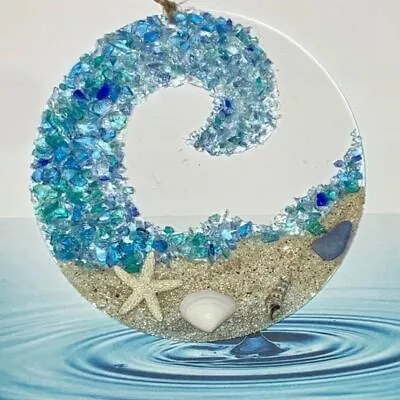 Buy Shell Sea Glass Sun Catcher Round Beach Ornament Sun Catcher Memorial Crafts • 3.98£