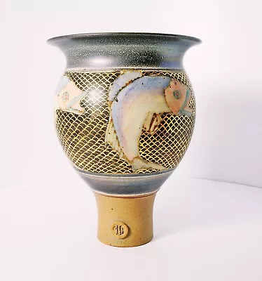 Buy Rare Michael & Barbara Hawkins Port Isaac Studio Art Pottery Fish Pedestal Vase • 135£