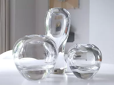 Buy Vintage Set Of 3 Dartington Crystal Clear Glass Vases Pop Mod Space Age Thrower • 39.50£