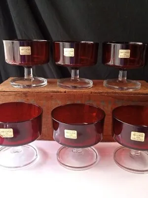 Buy Vtg Barware LUMINARC Arcoroc France Ruby Red Glass Champagne Valentines Set - 6 • 33.01£