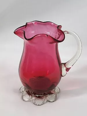 Buy Vintage Red Cranberry Glass Ruffle Jug Decorative Small Chip 4  Height Small • 7.50£
