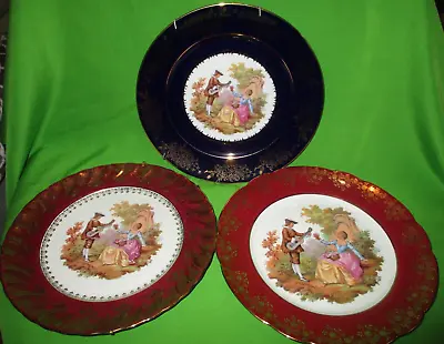 Buy 3 X LIMOGES Fragonard  Gold Trim Red And Blue French Courting Scene Plates • 27£