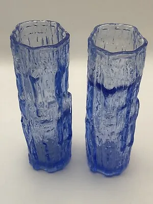 Buy X2 Mid Century Art Glass Blue Bark Effect Vase Ravenhead Whitefriars 16.5cm • 19.50£