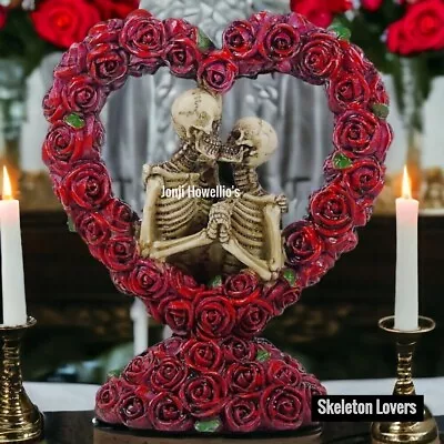 Buy Skeleton Lovers Heart Figurine Ornament Roses Gothic Pagan Wiccan Fantasy Myth • 12.90£