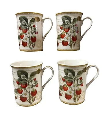Buy Strawberries Mugs Set Of 4 Fine China Coffee Cups 300ml Capacity • 18.99£