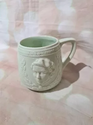 Buy Pale Green Queen Elizabeth II  1953 Coronation Mug Cup Collector Pottery 1950s • 13.80£
