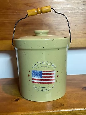 Buy Houston Harvest Old Glory American Flag Crock Stoneware Lidded Handle Cookie Jar • 28.59£