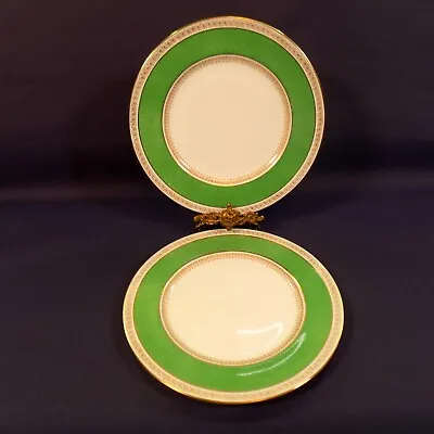 Buy Crown Staffordshire A13646 Green Band / Gold Dinner Plates X 2 RARE • 25£