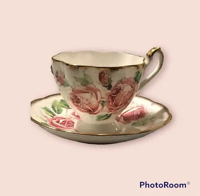 Buy Queen Anne Fine Bone China England Tea Cup And Saucer Pink With Gold Trim Roses • 23.66£