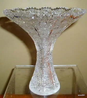 Buy Antique Intricate Cut Lead Crystal Fluted Glass Vase • 71.15£