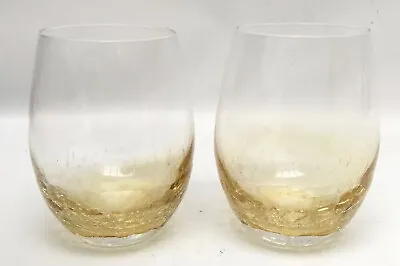 Buy Pier 1 One Amber Gold Crackle Stemless White Wine Glass 16 Oz • 47.95£