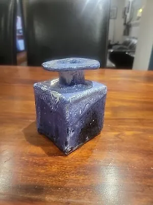 Buy Cube Square Bud Vase Blue Slab Built Pottery Folk Art Brutalist Wabi Sabi Signed • 15£