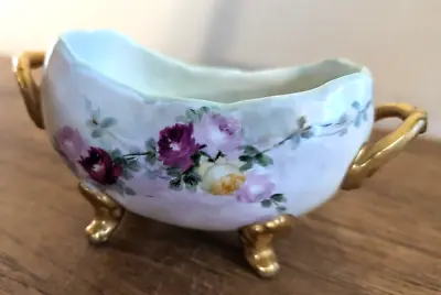 Buy Vintage Porcelain Limoges France Footed Floral Gold Gilded Trinket Dish • 12.31£