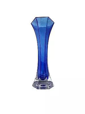 Buy VTG 90s Royal Gallery Italy Cobalt Blue Glass Glass Vase Paneled Hexagon Base • 33.57£