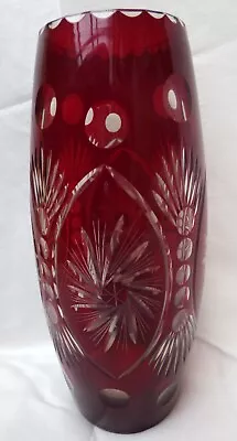 Buy Cut To Clear Glass Vase - Cranberry Or Ruby Red  - 10  Tall  Good Condition • 6.99£