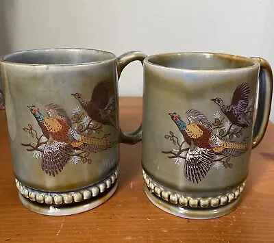 Buy 2 Vintage Wade Irish Pottery Porcelain Pheasant Birds 4” Blue Green Coffee Mugs • 27.95£