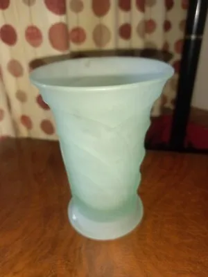 Buy Art Deco Frosted Green Glass Vase • 4.99£