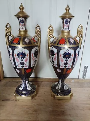 Buy A Pair Royal Crown Derby Old Imari 1128 Vase / Urn . Red  Printed Stamp • 800£