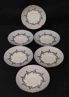 Buy Set Of 6 EB Foley Silver Fern Saucers 5 1/2  Bone China Made In England In EUC • 37.95£