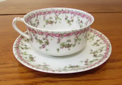 Buy Antique Haviland Limoges France Rose Swag Schleiger 547 Cup & Saucer Porcelain • 19.18£
