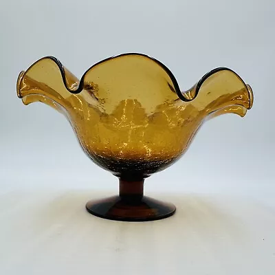 Buy Blenko Art Glass Amberina Footed Vase Ruffled Crackled Compote 5.5in H X 9inW • 94.72£