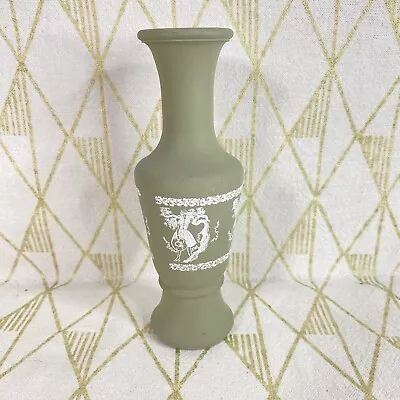 Buy Vintage Avon Imitation Wedgewood Jasperware Bud Vase Green Frosted Glass 5.5” • 5.74£