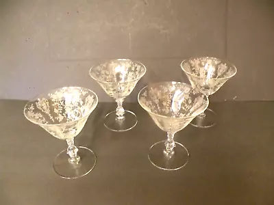 Buy 1930's To 50's FOUR CAMBRIDGE GLASS  MARTINI, SHERBET GLASSES ETCHED ROSE POINT • 33.95£