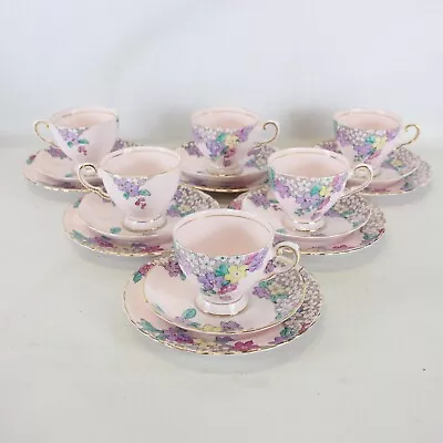 Buy Vintage TUSCAN English Bone China 6x Trios Pink Floral - YDN • 10.49£