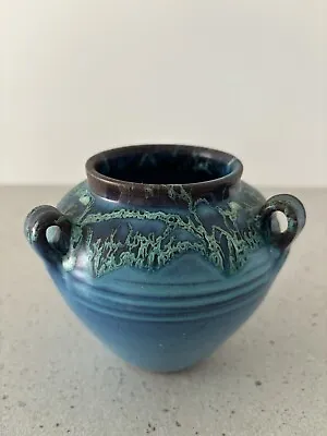 Buy 3 Handled Blue Drip Glaze Vase. Art Studio Pottery Immaculate Condition. • 40£