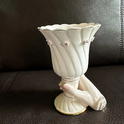 Buy Vtg Napco Ware Lady Hand Holding Goblet Vase Pink Applied Roses C5528 • 14.19£