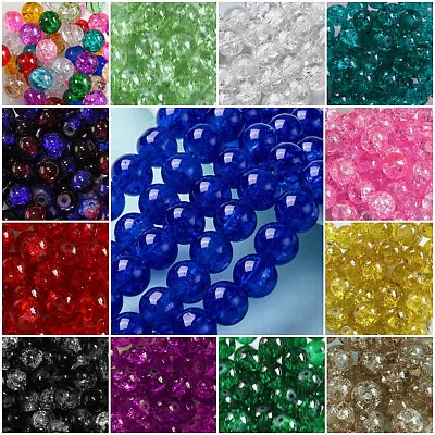 Buy CRACKLE GLASS BEADS ~COLOUR CHOICE~BUY3 GET3 FREE~100x 6mm, 50x 8mm, 25x10mm • 2.99£