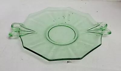 Buy Antique Green Depression Glass Serving Plate With Handles Decagon Shaped • 28.90£