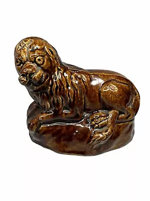 Buy VERY RARE 1800s ANTIQUE RECLINING LION ROCKINGHAM STAFFORSHIRE YELLOW WARE MINT • 467.57£