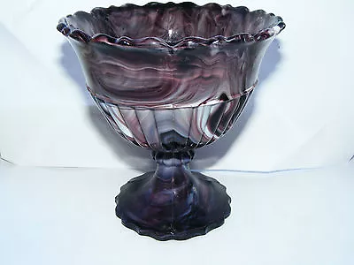 Buy George  Davidson  C1900  Purple  Marble  Patterned  Glass  Footed  Bowl  Ht  5   • 29.99£