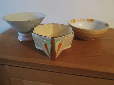 Buy 3 Art Deco Design Antique  Fruit Bowls Myott Decoro Pottery Shelley Dripware  • 20£