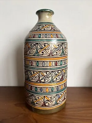 Buy Vintage Safi Moroccan Handmade Pottery Bottle Vase Signed 9  Tall Hand Painted • 25.95£